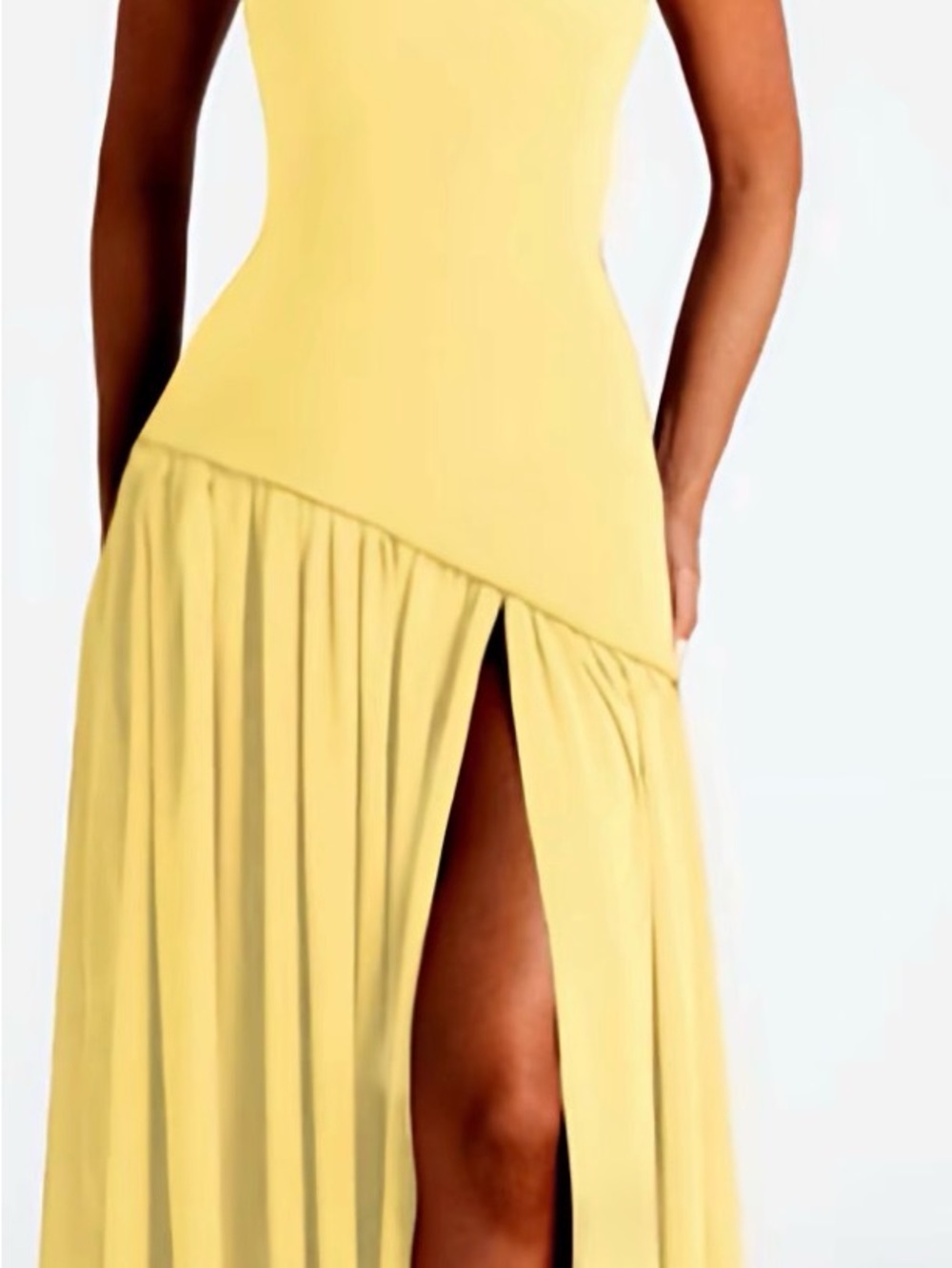 Sleeveless Yellow Maxi Dress with Front Slit with scarf